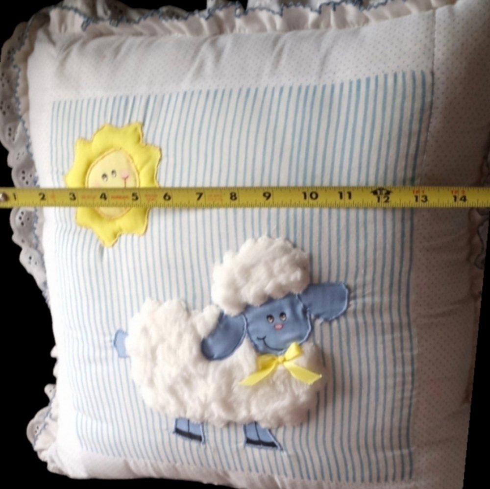 Nursery Pillow Cushion with Fluffy Sheep and Bright Sun appliques Eyelet trim - Picture 10 of 11